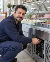 Soğutmalı Teşhir Dolabı üzerinde çalışan teknisyen